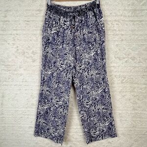 Linen Pull-On Pants Size Large Blue Batik by Sound/Style